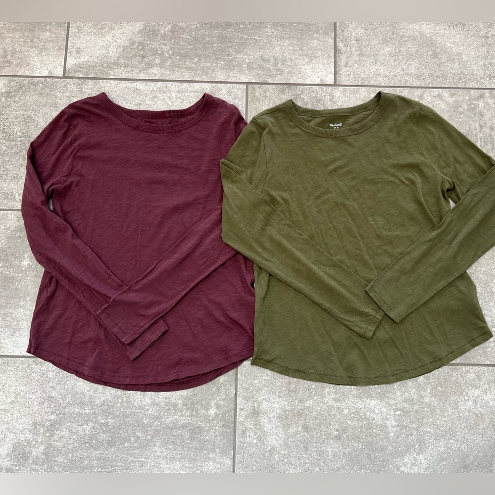 Madewell Women's Long Sleeve Tops Bundle - Olive Green and Burgundy